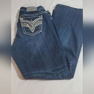Vigoss Indigo Boot Cut Jeans with Embroidered Pockets. Bootcut Sz 12